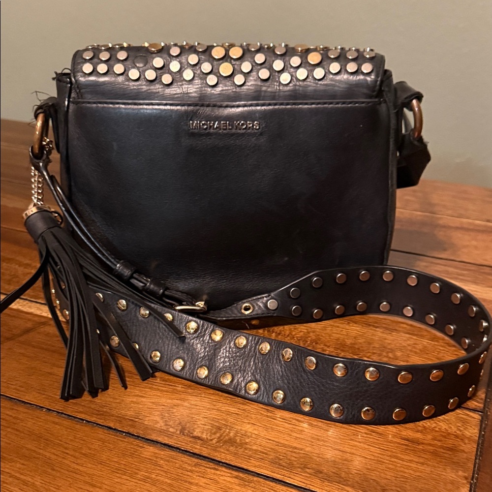 Michael Kors Black and Gold Studded Crossbody - Picture 6 of 12